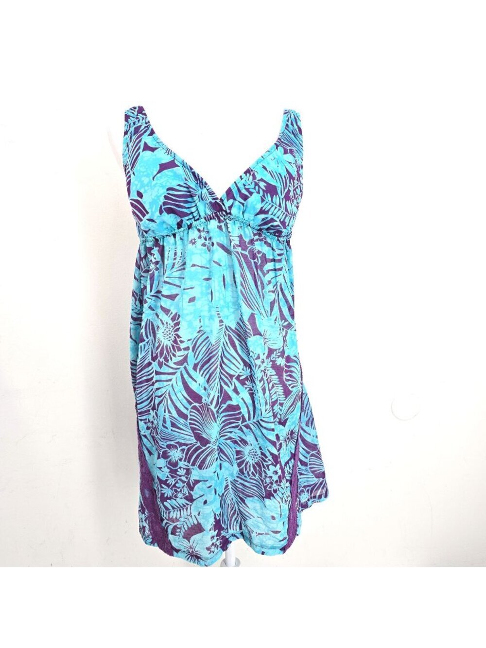 Vintage Kenneth Cole Purple Blue Padded Hawaiian Mini Beach Dress Women M